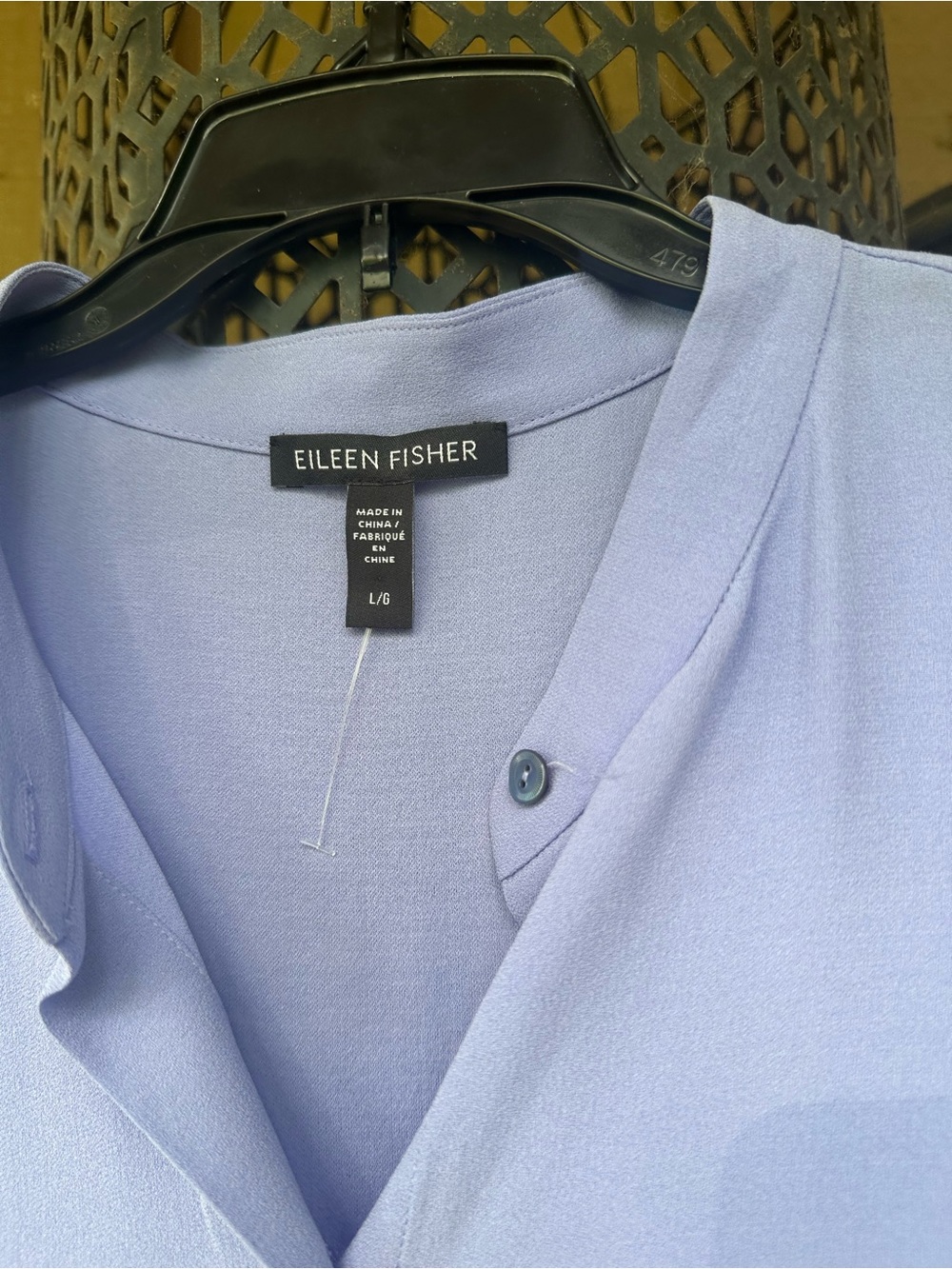 Eileen Fisher Silk Georgette Crepe Sleeveless Shirt in Periwinkle Blue - Picture 3 of 7